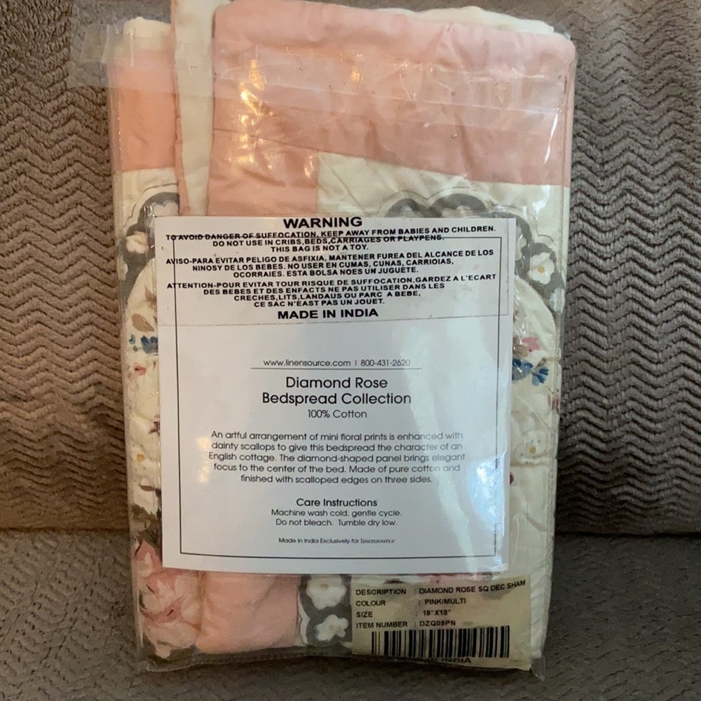 Linensource Square Decorator Pillow Sham Diamond Rose New - Picture 3 of 5